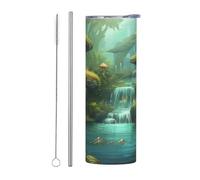 View of Fantasy River Gobelet isotherme à double paroi en acier inoxydable avec couvercle et paille - 591 ml - Gobelet isotherme de voyage pour boissons chaudes et froides