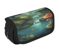 View of Fantasy River Trousse à crayons de grande capacité avec 3 compartiments pour papeterie de bureau, grande trousse à crayons avec fermeture éclair en tissu pour adultes, trousse de maquillage