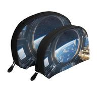 View The Sci-Fi Planet from The Space Station Lot de 2 trousses de maquillage imprimées Portable Shell Trousse de toilette de voyage, blanc, Taille unique
