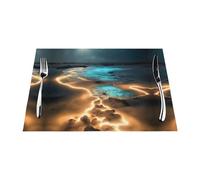 View Under The Moon Lot de 6 sets de table tissés imprimés rectangulaires pour hôtels, restaurants et cuisines 30,5 x 45,7 cm
