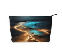 View under the moon Sac à cosmétiques en velours côtelé imprimé pour femme Sac de rangement portable à fermeture éclair Noir Taille unique
