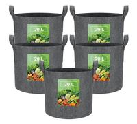 VIEWALL 20L Sac de Plantation Terre en Tissu avec Poignée,Sacs de Culture de Plantes Réutilisable pour Cultiver Pommes Terre,Tomates,Légumes,Fleurs,Un Pot de Jardin Épaissi et Aéré,5pcs Gris