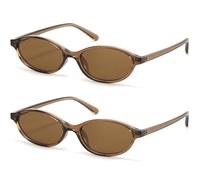 ViewJoy Y2K Lunettes de soleil ovales rétro œil de chat pour femme avec cadre fin, légères, vintage années 90, lunettes de soleil minces, Marron, lot de 2, s