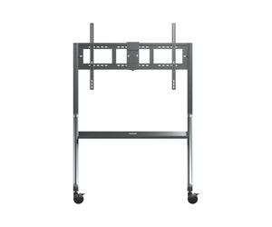 Viewsonic VB-STND-009 Pupitre Mobile pour Écrans 55"-105" (139.7cm - 2.67m), Charge Max. 120kg, Noir/Argent, 1 Clayette, 4 Roues, Réglable en Hauteur