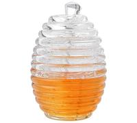 VIFER Pot de Miel, 265ml Pot Miel en Forme de Ruche avec Cuillère et Couvercle, Transparent Pot de Sirop Distributeur de Miel Pot de Confiture pour Maison Cuisine Magasin