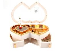 VIFERR Boîte à Bijoux Musicale à Double Cœur, Mignon Boîte à Musique Étui de Rangement de Bijoux de Musique de Ballerine pour Petites Filles Enfants Cadeaux Décoration de la Maison, Blanc