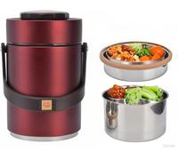 VIFERR Boîte Alimentaire Isotherme en Acier Inoxydable 2L Thermos Alimentaire de Boîte à Repas 3 Couches Boîtes Alimentaires Isothermes avec Poignée pour École Bureau Camping, Rouge