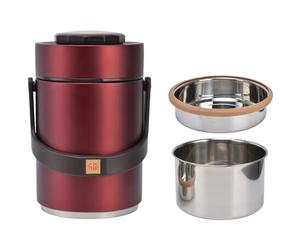 VIFERR Boîte Alimentaire Isotherme en Acier Inoxydable 2L Thermos Alimentaire de Boîte à Repas 3 Couches Boîtes Alimentaires Isothermes avec Poignée pour École Bureau Camping, Rouge