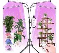 Viferr Lampe Horticole LED Avec Support, Lampe Horticole sur Pied à 4 Tubes, Filaire et Télécommandée, 80 LED, 10 Niveaux de Luminosité pour Plantes D'Intérieur (Version Avec Prise USB)