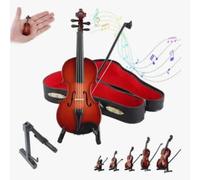 VIFERR Modèle de Violon Miniature, Mini Violon en Bois avec Étui de Support Instrument de Musique Accessoires de Maison de Poupée pour Maison Bureau Décoration Cadeau