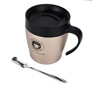VIFERR Tasse à Café Isotherme en Acier Inoxydable Tasse à Café Réutilisable avec Poignée, Cuillère et Couvercle pour le Bureau et les Voyages (or)