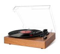 VIFLYKOO Platine Vinyle Bluetooth Avec 2 Haut-Parleurs Stéréo, 3 Vitesses 33/45/78 u/Min, Lecteur Supporte Casque/USB/AUX Entrée/Sortie RCA (Brun)