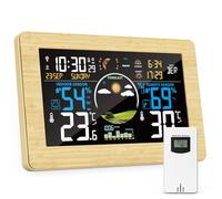 VIFLYKOO Station Météo Sans Fil, Thermomètre et Hygromètre Intérieur Extérieur avec Capteur Externe, Prévisions Météo, Écran VA 7,5", Baromètre, Alarme, 4 Rétroéclairage Réglable, Couleur du Bois