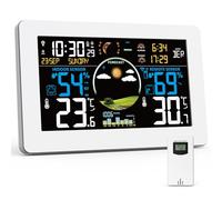 VIFLYKOO Station Météo Sans Fil, Thermomètre et Hygromètre Intérieur Extérieur avec Capteur Externe, Prévisions Météo, Écran VA 7,5", Baromètre, Alarme, 4 Rétroéclairage Réglable,Blanc