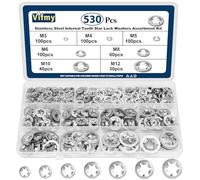 Vifmy 530 pièces Rondelles de blocage à dents internes, M3 M4 M5 M6 M8 M10 M12, assortiment de rondelles de blocage à vitesse rapide, rondelles de blocage à pression en acier inoxydable