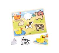 VIGA Puzzle en bois Montessori 2 en 1 avec figurines de ferme