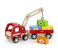 Viga Toys camion grue en bois avec accessoires 29 cm rouge Rouge