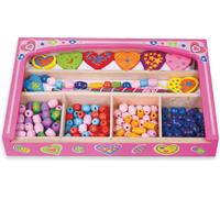 Viga Toys Perles de fil en boîte - 180 perles et 5 lacets