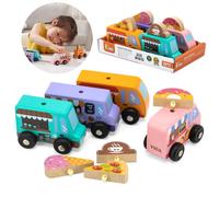 Viga Toys - VIGA Ensemble de camions alimentaires en bois Camions de confiserie 4 voitures