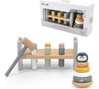 Viga Toys - VIGA PolarB Set Pyramide en bois + Marteau Montessori Pingouin Machine à marteler