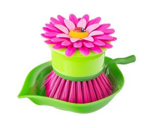 vigar 6482 Flower Power Brosse à Main avec Support Plastique Rose 8 x 8 x 8 cm