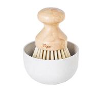 Vigar - Brosse à Vaisselle avec Distributeur de Savon - 9 x 9 x 12 cm - Modèle Vintage - Brosse Frega Plats à Main - Manche en Bambou - Confortable et Pratique - Nettoyage sans Rayures - Gris