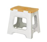 Vigar Compact Tabouret Pliant pour Adultes, 32 cm Marche Pied Pliable, Antidérapant Escabeau pour Salle de Bain, Jardinage, Kitchen, House, Bureau, Supporte jusqu'à 150 kg, Gris, Bamboo Print on Top