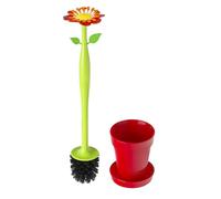 Vigar Flower Power Brosse WC avec Support, Design Marguerite Décoratif avec Base Pot de Fleur, Ensemble de Nettoyage pour Appartement et Salle de Bain Moderne, Rouge
