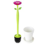Vigar Flower Power Ensemble Brosse et Support pour Cuvette, 11.5x11.5x48 cm, Brosse de Toilette avec Manche en Forme de Marguerite, Base de Pot de Fleurs Blanc avec Soucoupe pour la Salle de Bain