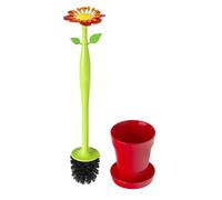 Vigar Flower Power Ensemble Brosse et Support pour Cuvette, 11.5x11.5x48 cm, Brosse de Toilette avec Manche en Forme de Marguerite, Base de Pot de Fleurs Rouge avec Soucoupe pour la Salle de Bain