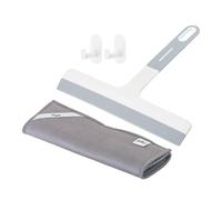Vigar - Kit nettoyant pour vitres - avec grattoir, Chiffon en Microfibre et 2 Crochets - 23,5 x 6 x 20 cm - Modèle de Base - pour Nettoyer Les parois de Douche et Les fenêtres en Verre - Gris