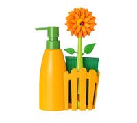 VIGAR - Set évier - Pack Support, Brosse Lave-Vaisselle, éponge - 7 x 14 x 26,5 cm - Flower Power - avec Distributeur - Plateau de 3 pièces - Jaune