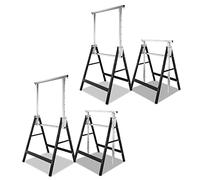 Vigevee Lot de 4 tréteaux pliants à 7 positions réglables en hauteur 80-130 cm, capacité de charge 200 kg, tréteaux pliants, tréteau télescopique noir et argenté