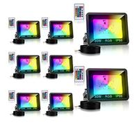 Vigevee Lot de 8 projecteurs LED RVB 30 W avec télécommande, projecteur LED RVB à intensité variable avec 16 couleurs, 4 modes, étanche IP66, pour fête, jardin, lumière d'ambiance