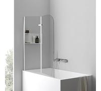 Vigevee Paroi de douche pour baignoire, 100 x 140 cm, pliable, en 2 parties, en verre de sécurité EGS 6 mm, argenté transparent