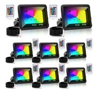 Vigevee RGB Projecteurs LED Exterieur, 8pack 30W Projecteur LED Couleur Spot LED Extérieur de Jardin 16 Couleurs 4 Modes Télécommande,Imperméable IP66,Fonction Mémoire (pas de prise) M8421-STAR8r