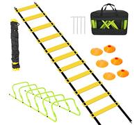 Vigevee Speed & Agility Training Set Echelle de Coordination, Kit d'entraînement Comprend 1 échelle d'agilité, 6 Obstacles réglables, 12 disques cônes, Sac de Rangement