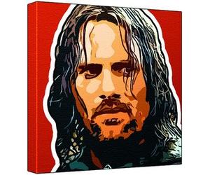 Viggo Mortensen Pop Art Impression sur toile Multicolore Fond rouge 30 x 30 x 2,5 cm