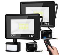 vighep Projecteur LED avec Détecteur de Mouvement Extérieur, 30W Super Lumineux Flood LED avec Télécommande, IP66 Étanche, 6500K Blanc Froid pour Jardin Garage Cour Mur - 2 Pièces