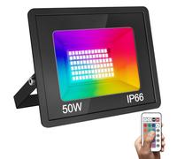 vighep Projecteur LED Extérieur RGB 50W, Spot LED Extérieur PIR à Intensité Variable Avec Télécommande, 4 Modes d'Éclairage, IP66 Étanche, pour Garage, Jardin, Porte d'Entrée (Sans Mouvement)