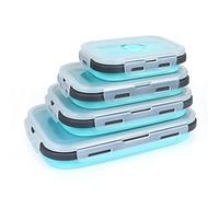 VIGIND Lot de 4 boîtes à repas pliables en silicone avec couvercles hermétiques en plastique sans BPA, passent au micro-ondes, lave-vaisselle et congélateur