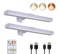 VIGMOJ 2 lampes d'image sans câble avec télécommande, 3 modes de lumière et 4 lampes murales rechargeables avec minuteur, adapté pour placards, placards, chambre à coucher, (argent)