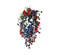 Vigne artificielle à suspendre rouge, blanche et bleue pour décoration du 4 juillet, compatible avec les solutions de montage et de suspension extérieures existantes (sans lumière)