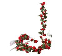Vigne Artificielle, Lot de 2 guirlandes Roses artificielles Violettes, Fausses vignes en Soie, à Suspendre, for décoration Murale Maison, Mariage ou fête(2pcs Red)