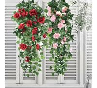 Vigne de roses artificielles à suspendre en soie et plastique, guirlande florale réaliste, 90 cm de long (rouge)