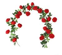 Vigne de roses artificielles décoratives de 1 9 m de long avec fleurs réalistes, conçue pour l'intérieur de la maison, les centres commerciaux et la décoration saisonnière (rouge)