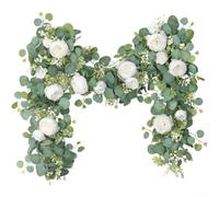 Vigne d'eucalyptus artificielle avec fleurs de pivoine, 180 cm, décoration murale pour décoration d'intérieur, revêtement de tuyau, feuillage réaliste, décoration d'intérieur polyvalente (blanc)