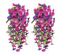 Vigne en plastique résistant aux intempéries avec feuilles d'eucalyptus et fleurs trompettes style gloire du matin pour une présentation toute l'année (blanc)