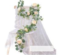 Vigne en rotin en plastique avec rose de camélia et feuilles d'eucalyptus d'aspect naturel pour décoration scandinave moderne de style rustique (couleur vin)