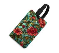 Vigne en vitrail avec rose rouge superposée étiquette de bagage sac de voyage valises étiquettes de nom